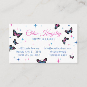 Pink Blue Butterflies & Sparkles Beauty Business Card