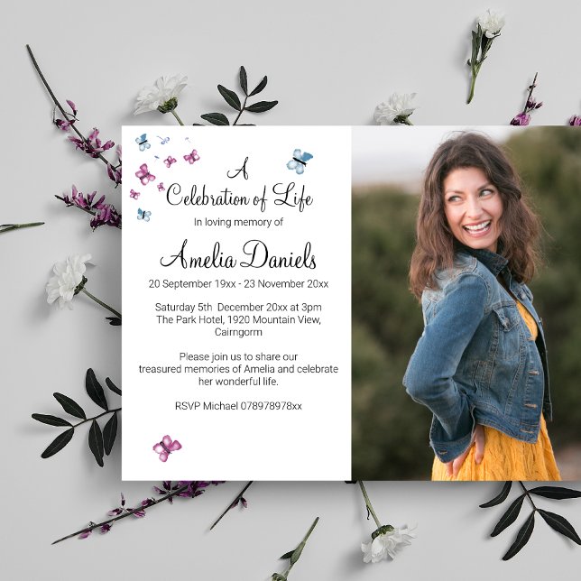 Pink Blue Butterfly Photo In Loving Memory Card (Creator Uploaded)