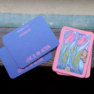 Pink Blue Butterfly Snail Tulips Spring Garden Business Card