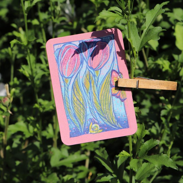 Pink Blue Butterfly Snail Tulips Spring Garden     Business Card (Creator Uploaded)