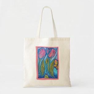 Pink Blue Butterfly Snail Tulips Spring Garden     Tote Bag
