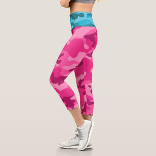 Pink Blue Camo INITIALS for Her Colourful Fun Capri Leggings