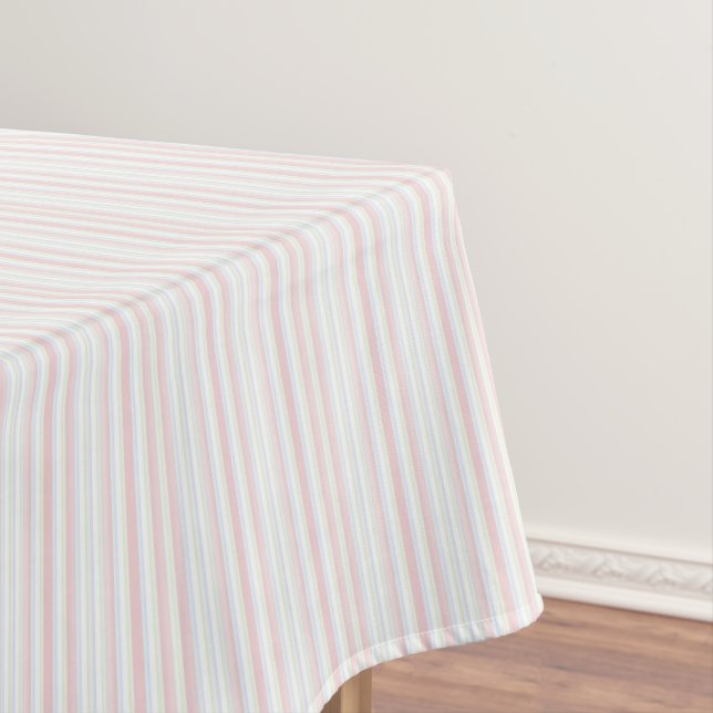 Pink, Blue, Celadon Pastel Thin Stripes Tablecloth (In Situ)