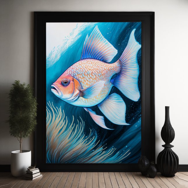 Pink Blue Chalk Drawing Fish IV Poster (Creator Uploaded)