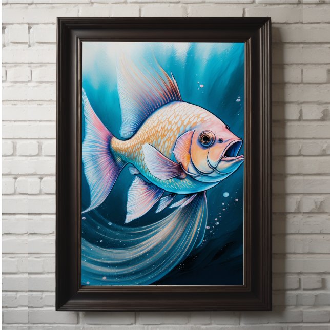 Pink Blue Chalk Drawing Fish Poster (Creator Uploaded)