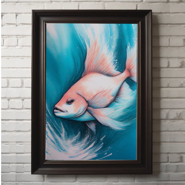 Pink Blue Chalk Drawing Fish V Poster (Creator Uploaded)