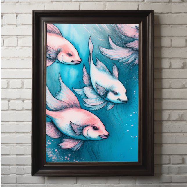 Pink Blue Chalk Drawing Fish VI Poster (Creator Uploaded)