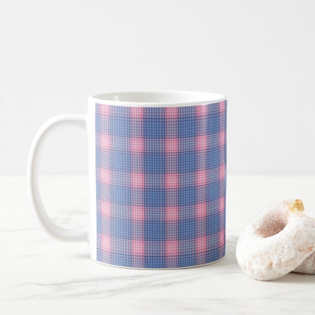 pink&blue check pattern mug (With Donut)