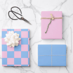 Pink Blue Checkerboard Baby Shower Mod  Wrapping Paper Sheet