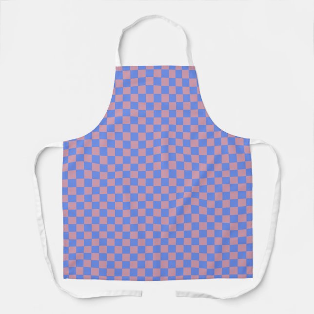 Pink Blue Chequerboard Gingham Pattern Apron (Front)