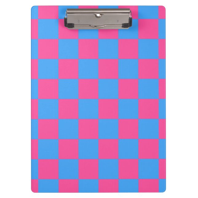 Pink Blue Chequered Check Pattern Clipboard (Front)