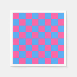 Pink Blue Chequered Check Pattern Napkin