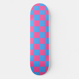 Pink Blue Chequered Check Pattern Skateboard