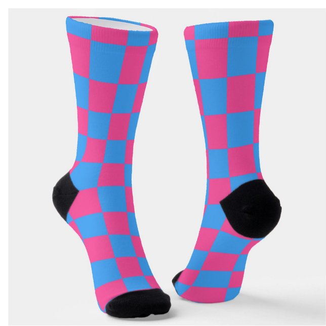 Pink Blue Chequered Check Pattern Socks (Creator Uploaded)
