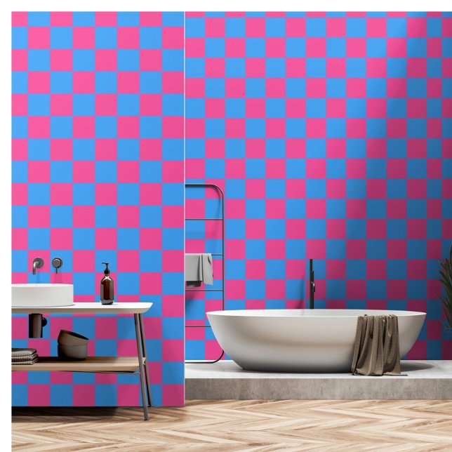 Pink Blue Chequered Check Pattern Wallpaper (Creator Uploaded)