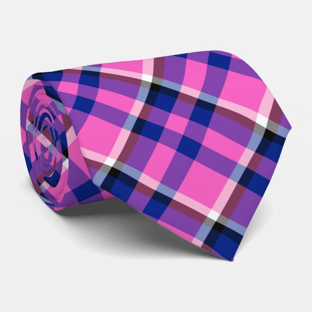 Pink Blue Chequered Neck Tie (Rolled)
