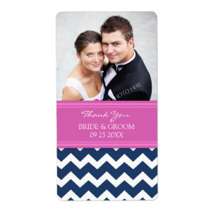 Pink Blue Chevron Photo Wedding Labels