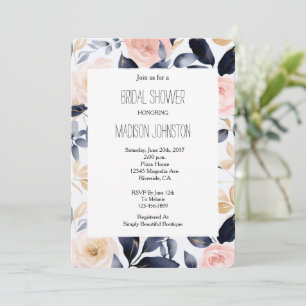 Pink Blue Chic Flowers Bridal Shower Invitation