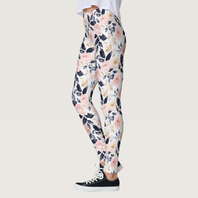 Pink Blue Chic Flowers Leggings (Left)