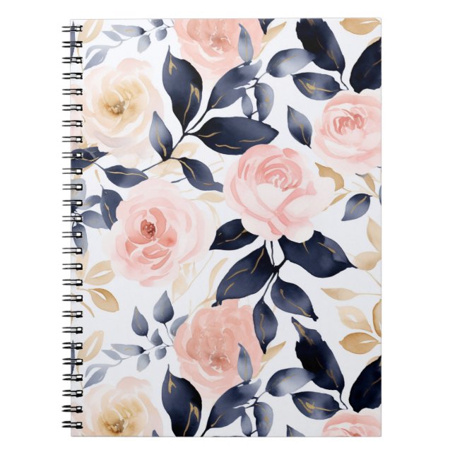 Pink Blue Chic Flowers Notebook (Front)