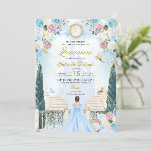 Pink & Blue Cinderella Princess Fairy Quinceanera Invitation