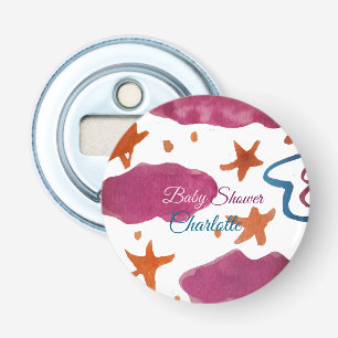 Pink blue clouds baby shower add name watercolor s bottle opener
