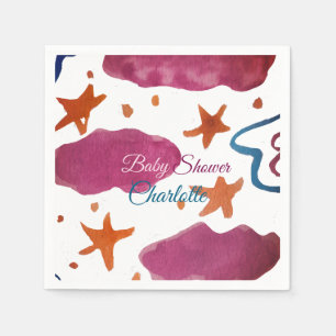 Pink blue clouds baby shower add name watercolor s napkin