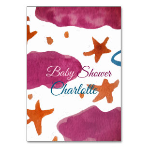 Pink blue clouds baby shower add name watercolor s table number
