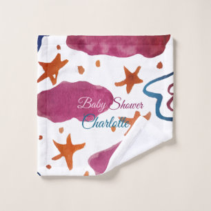 Pink blue clouds baby shower add name watercolor s wash cloth