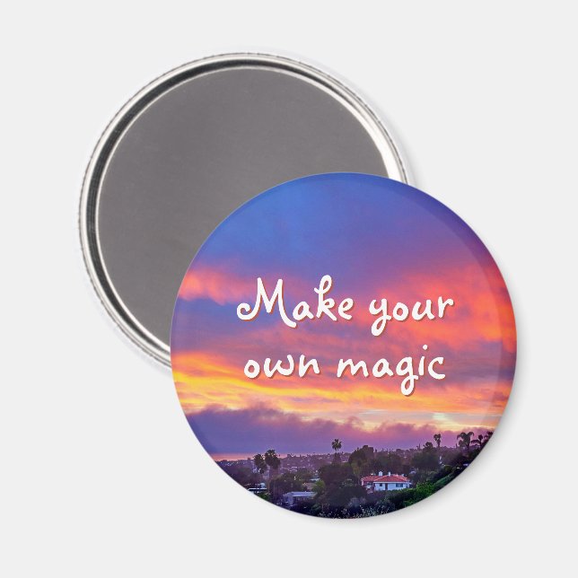 Pink Blue Clouds Sunset Make Your Own Magic Quote Magnet (Front/Back)
