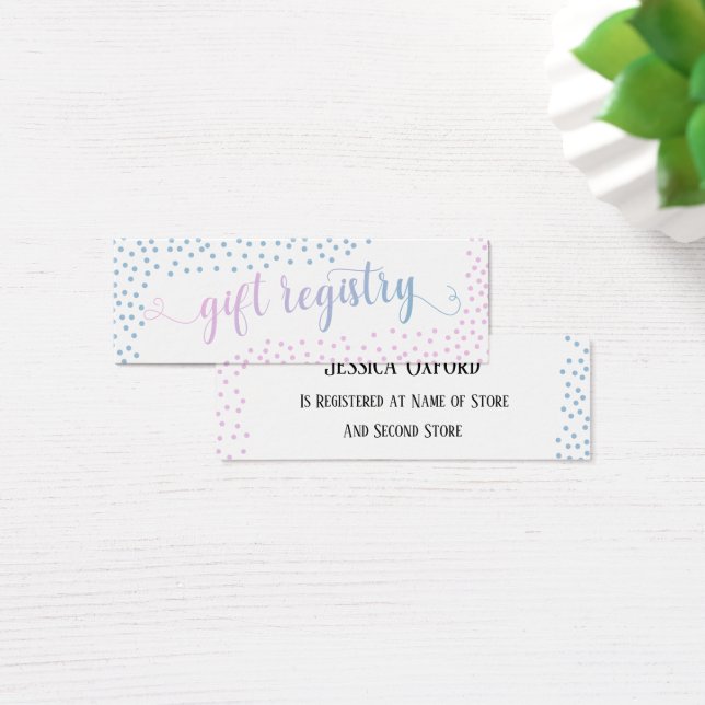 Pink Blue Confetti Baby Gift Registry Handout Card (Desk)