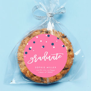 Pink Blue Confetti Graduate Graduation Classic Round Sticker