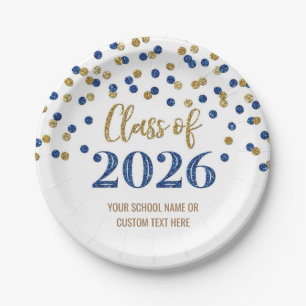 Pink Blue Confetti Graduation 2026 Paper Plate