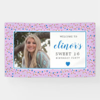 Pink Blue Confetti Photo Sweet 16 Welcome