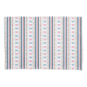 Pink Blue coquette bow Florals Stripes Trendy Girl Pillowcase