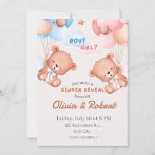 Pink Blue Cute Gender Reveal Invitation