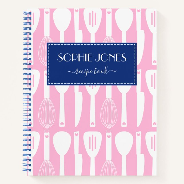 Pink Blue Cute Kitchen Utensils Pattern Notebook (Front)