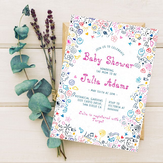 Pink Blue Cute lovely Doodle Funny Toy Baby Shower Invitation (Creator Uploaded)