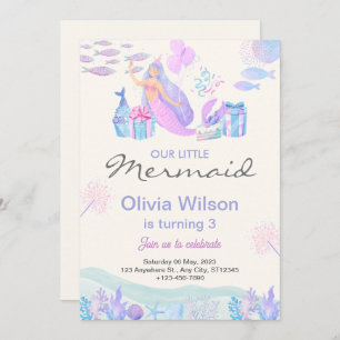 Pink Blue Cute Mermaid Under The Sea Baby Shower Invitation
