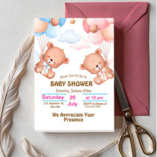 Pink Blue Cute Watercolor Baby Shower Invitation 