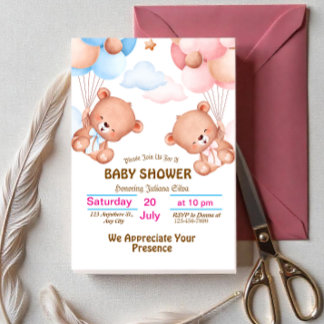 Pink Blue Cute Watercolor Baby Shower Invitation 