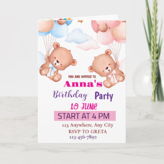 Pink Blue Cute Watercolor Brithday Card