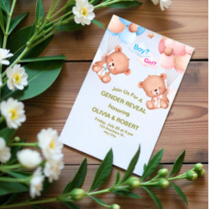 Pink Blue Cute Watercolor Gender Reveal Invitation