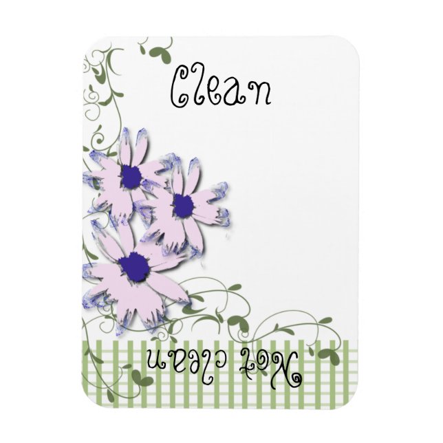Pink Blue Daisy Flowers Green Gingham Dishwasher Magnet (Vertical)