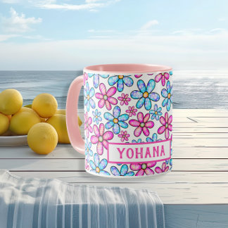 Pink & Blue Daisy Patterns custom Summer Mug