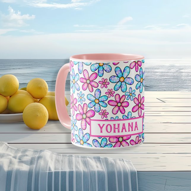 Pink & Blue Daisy Patterns custom Summer  Mug (Pink & Blue Daisy Patterns custom Summer Mug)