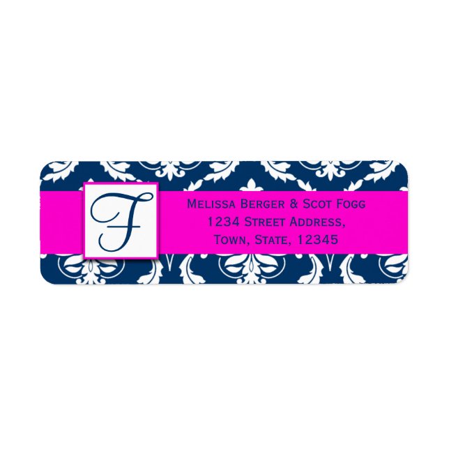 Pink Blue Damask Wedding Return Address (Front)