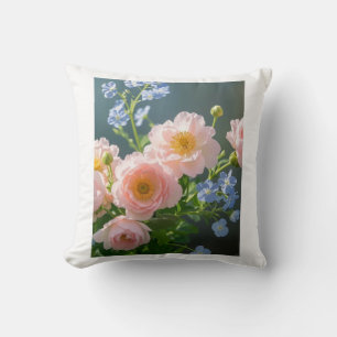Pink Blue delicate flowers  Cushion