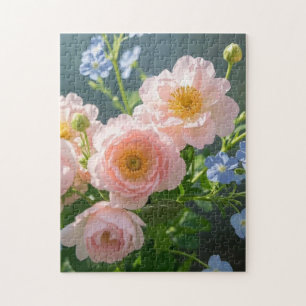 Pink Blue delicate flowers  Jigsaw Puzzle