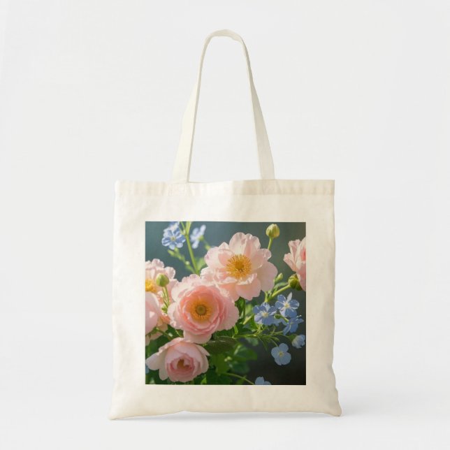 Pink Blue delicate flowers  Tote Bag (Front)